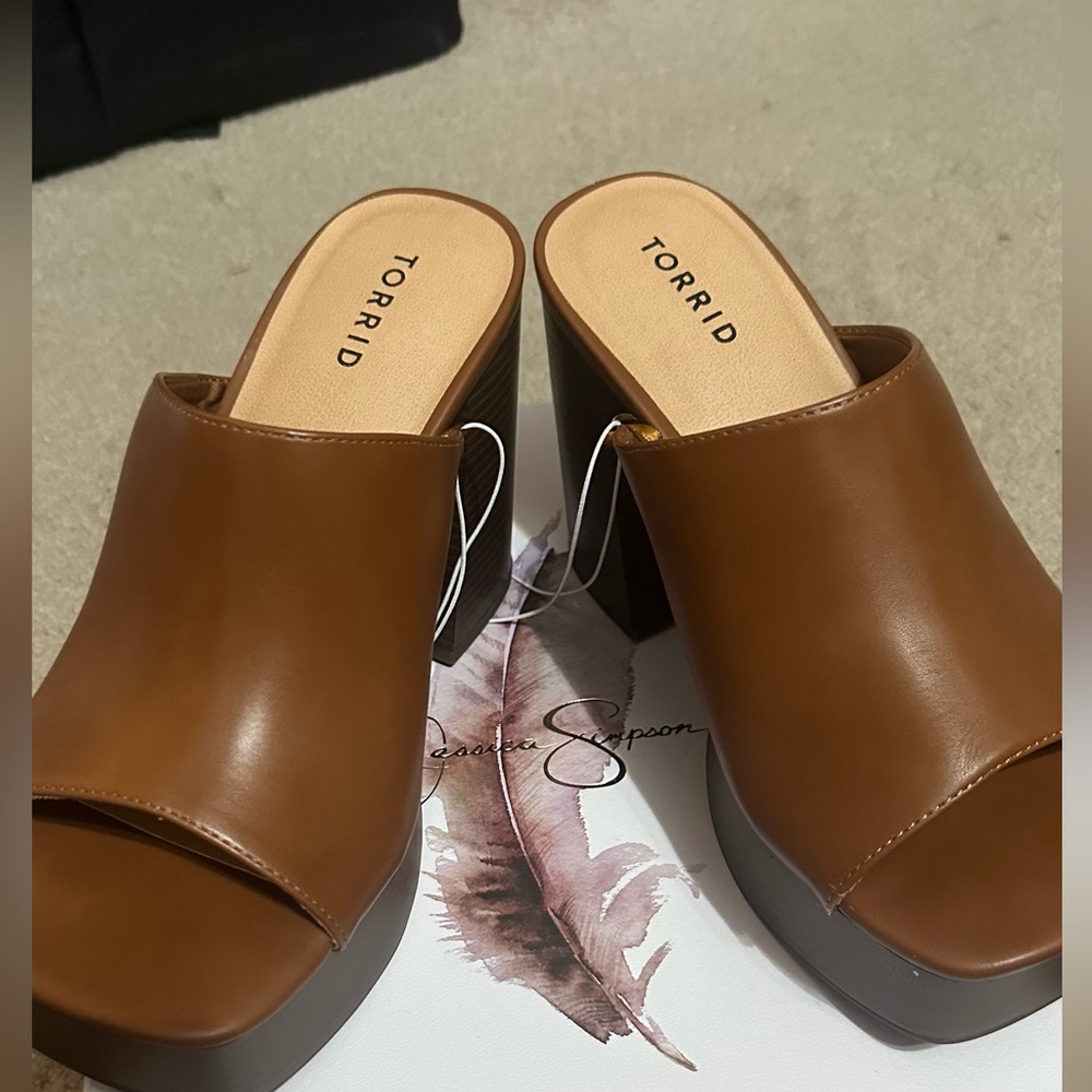 Torrid Brown Leather Platform Mules